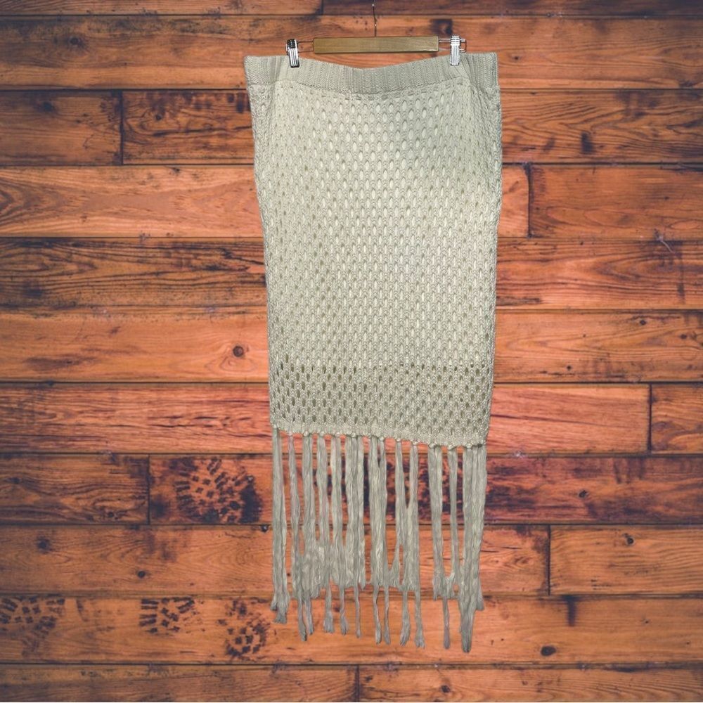 Eloquii Netted Maxi Fringe Cream Skirt Size 18/20 - image 2